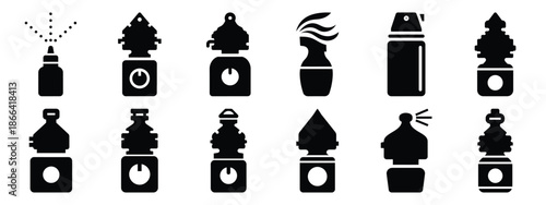 Minimalist black silhouette of a air freshener vector icon set.