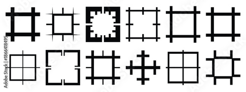 Minimalist black silhouette of a alignment grid vector icon set.