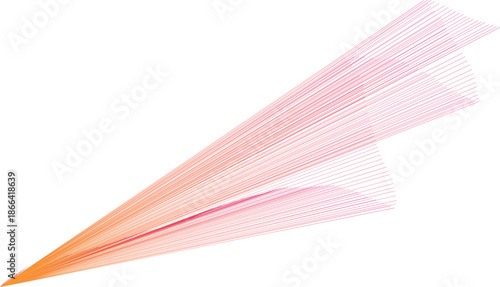 A delicate pink feather with orange tip on a white background
