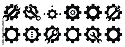 Minimalist black silhouette of a app settings vector icon set.