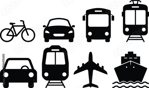 Various modes of transportation silhouettes
