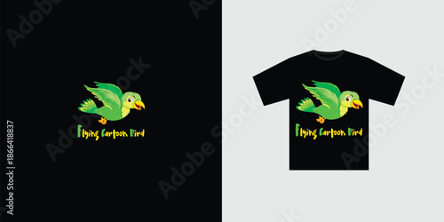 Vector flying cartoon bird t-shirt design fully editable high quality