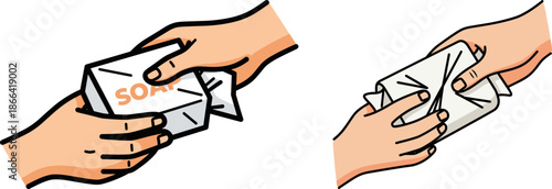 Hands exchanging a bar of soap in a health and hygiene setting, promoting cleanliness and well-being, isolated on a transparent background.