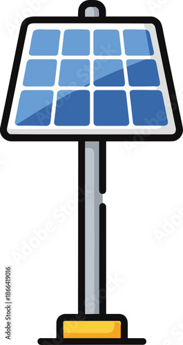 Solar panel stand with blue solar cells, promoting sustainable energy solutions for outdoor lighting on a transparent background