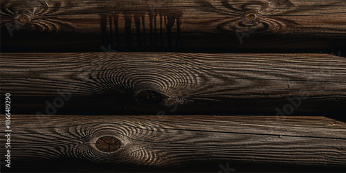 Rustic texture background featuring three aged wooden logs with natural grain and knots