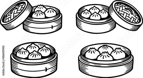 Dim sum basket vector illustration in hand drawn style