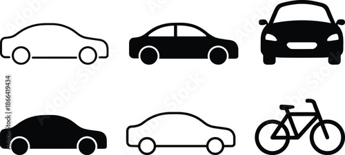 Collection of various vehicle icons in different shades
