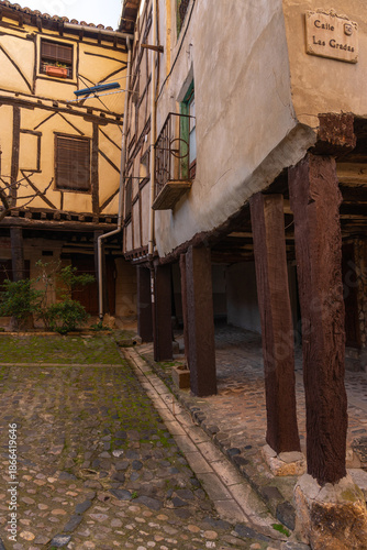 Beautiful village of Poza de la Sal, Burgos, Castilla y Leon, Spain, with its half-timbered houses.