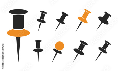 Pin set icon, featuring sharp rivets for fixing notes on planks, ideal for office stationery design, bulletin boards, note organization, digital planning apps, web design