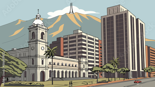 Historic stone architecture of a medieval Russian cathedral and city hall stands as an ancient landmark under the Moscow sky, blending travel history with classic European tower design