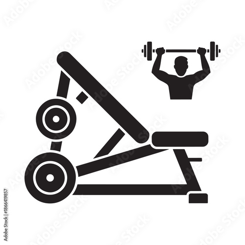 Weight bench and man lifting dumbbells exercise equipment