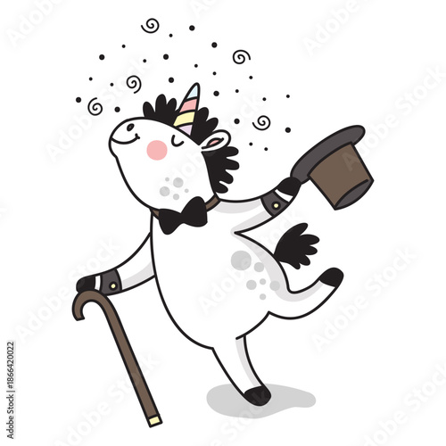Cute cartoon unicorn gentleman colored vector illustration