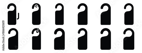 Minimalist black silhouette of a door hanger vector icon set.