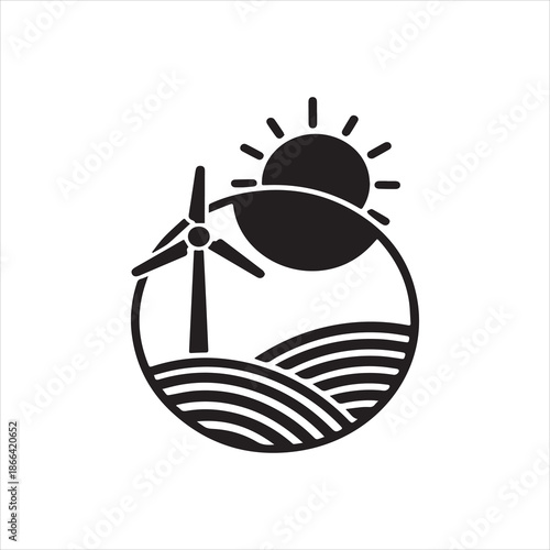  Silhouette windmill energy sun landscape renewable resource flat design Vector illustration