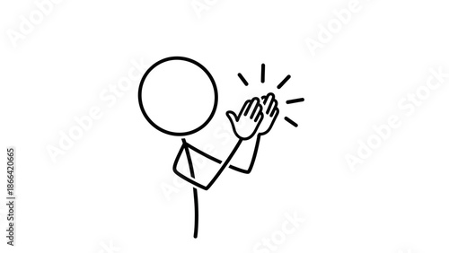 Happy Stick Figure Clapping Hands Showing Applause and Approval on Isolated White Background