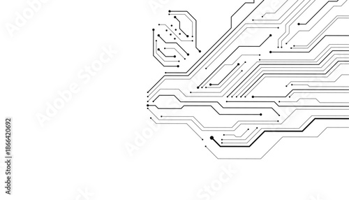 Technology black circuit diagram concept.High-tech circuit board connection system.Vector abstract technology on a white background.