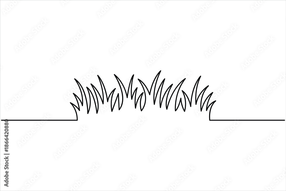 Fototapeta premium Grass continuous one line art drawing of grass design, Grass line vector art illustration
