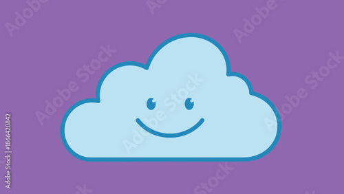 Smiling Cloud Cartoon Character on Purple Background.