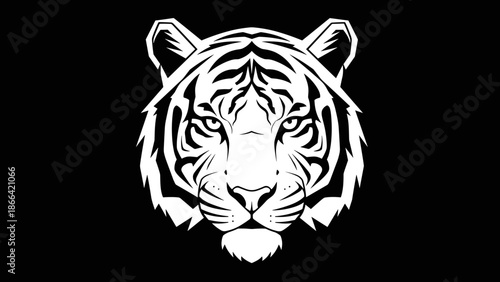 Striking White Tiger Head Illustration on Black Background.