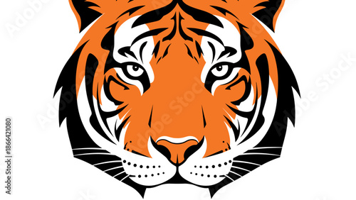 Striking Tiger Face Illustration with Bold Orange and Black Stripes.