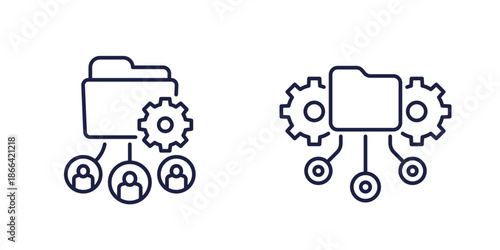 active directory line icons with users and folder