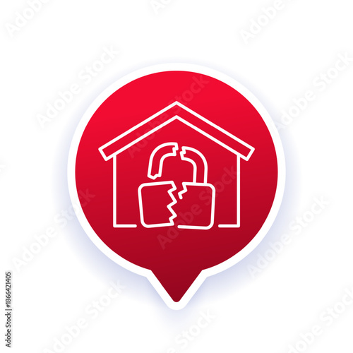 Broken lock icon with house, line design