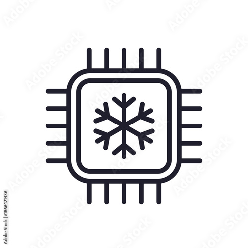 chip cooling icon, cold cpu or processor line vector pictogram on white