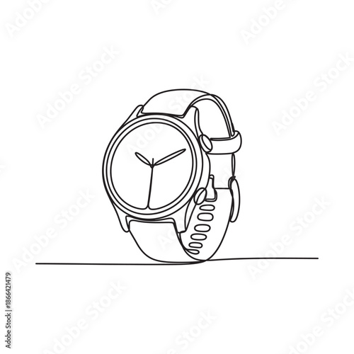 Simple line drawing of a wristwatch with leather strap
