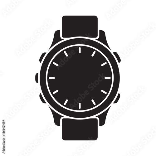 Black and white illustration of a modern wristwatch