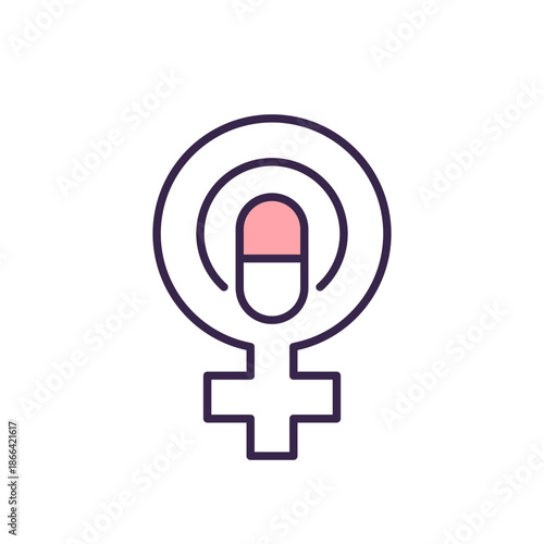 Estrogen therapy icon with a pill, line design on white