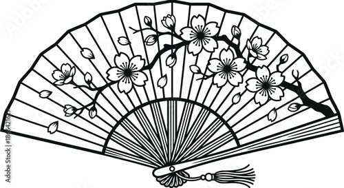Folding fan with cherry blossom pattern on white background vector