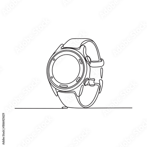 Black and white line drawing of a smartwatch on a white background