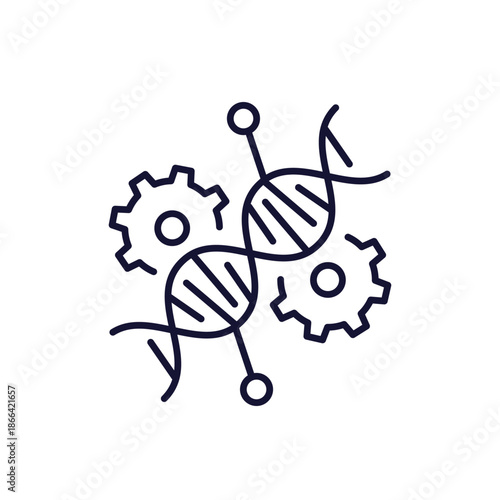 Genetic engineering icon with DNA, gene modification and CRISPR line design