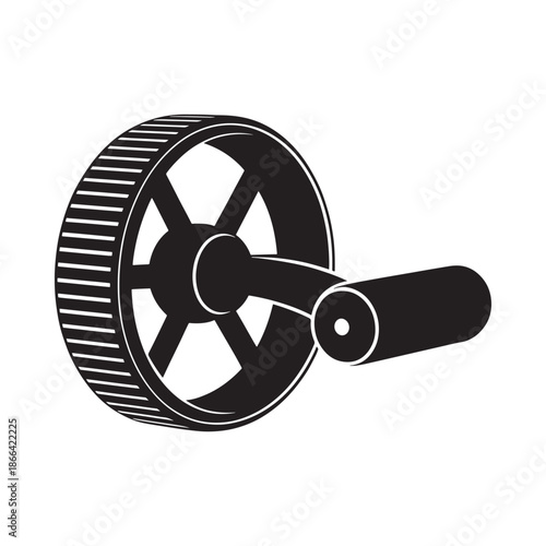 Black and white illustration of a gear wheel with handle