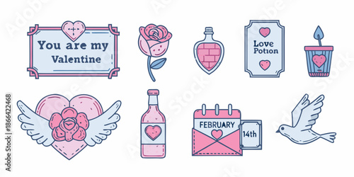 A charming collection of valentine s day themed illustrations and romantic symbols