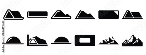 Minimalist black silhouette of a landscape mode vector icon set.