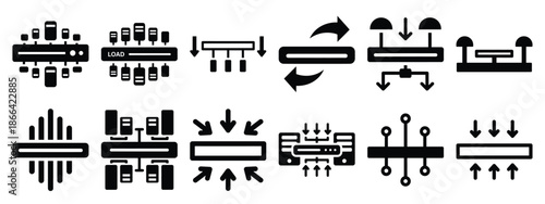 Minimalist black silhouette of a load balance vector icon set.