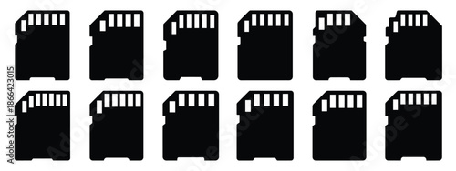 Minimalist black silhouette of a memory card vector icon set.