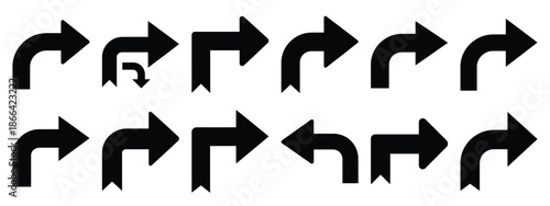 Minimalist black silhouette of a navigation turn vector icon set.