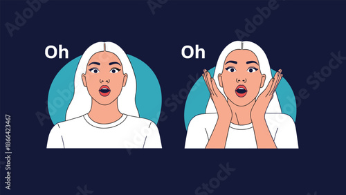 Two versions of a surprised blonde woman with her mouth open and hands on her face expressing shock or amazement at news.