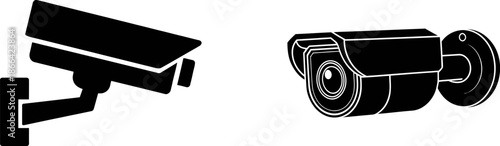CCTV security camera silhouette icons set for surveillance concept
