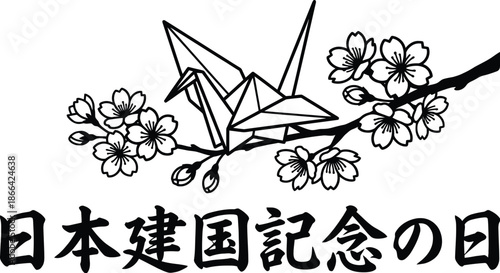 Origami crane with cherry blossoms for Japanese Foundation Day