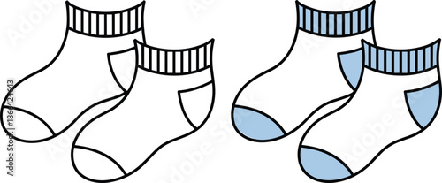 PrintAnkle socks illustration collection, footwear fashion vector graphic, clothing accessory design outline icon, textile sketch art, casual wear pattern set