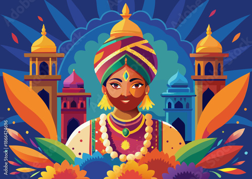 Illustrated portrait of a royal figure