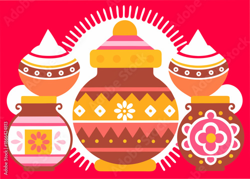 Decorative clay pots with traditional patterns