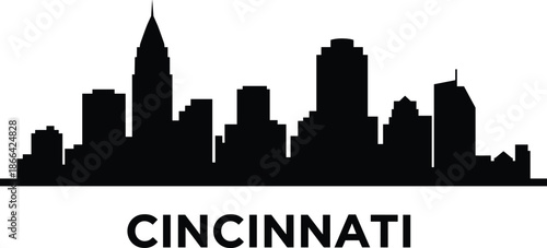 PrintCincinnati skyline silhouette, Ohio city landscape, urban skyscraper profile, Midwest landmark, downtown buildings, architecture vector, Cincinnati Ohio, city skyline icon
