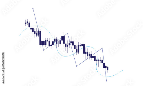 Dark Blue Financial Candlestick Chart With Technical Market Analysis Isolated on Transparent Background