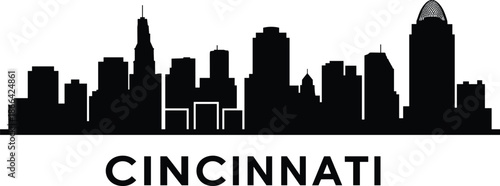 PrintCincinnati Ohio city skyline silhouette featuring Great American Ball Park and Queen City Square skyscraper vector illustration for travel and tourism,