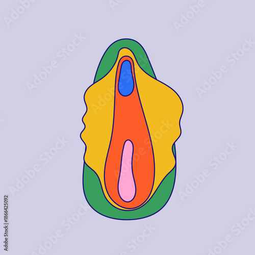 Vector repeat pattern for women’s health awareness, medical design, education, biology themes. Stylized anatomical vulva, vagina motifs in clean, educational. Female reproductive system.