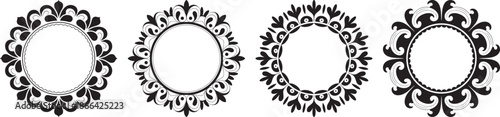 ornamental circular floral frame set in black and white decorative vintage style